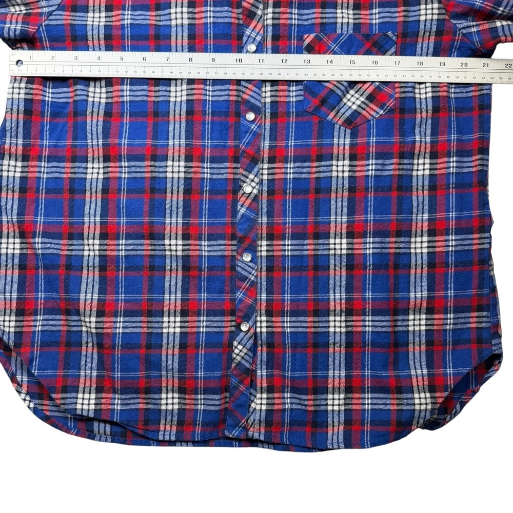 Stetson Men's Slim Large Plaid Flannel Pearl Snap Western Shirt Red/Blue - Picture 4 of 7